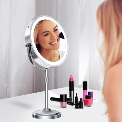 Miroir de maquillage à 9 lumières LED, miroir grossissant double face avec grossissement 1X/10X, 3 couleurs d'éclairage