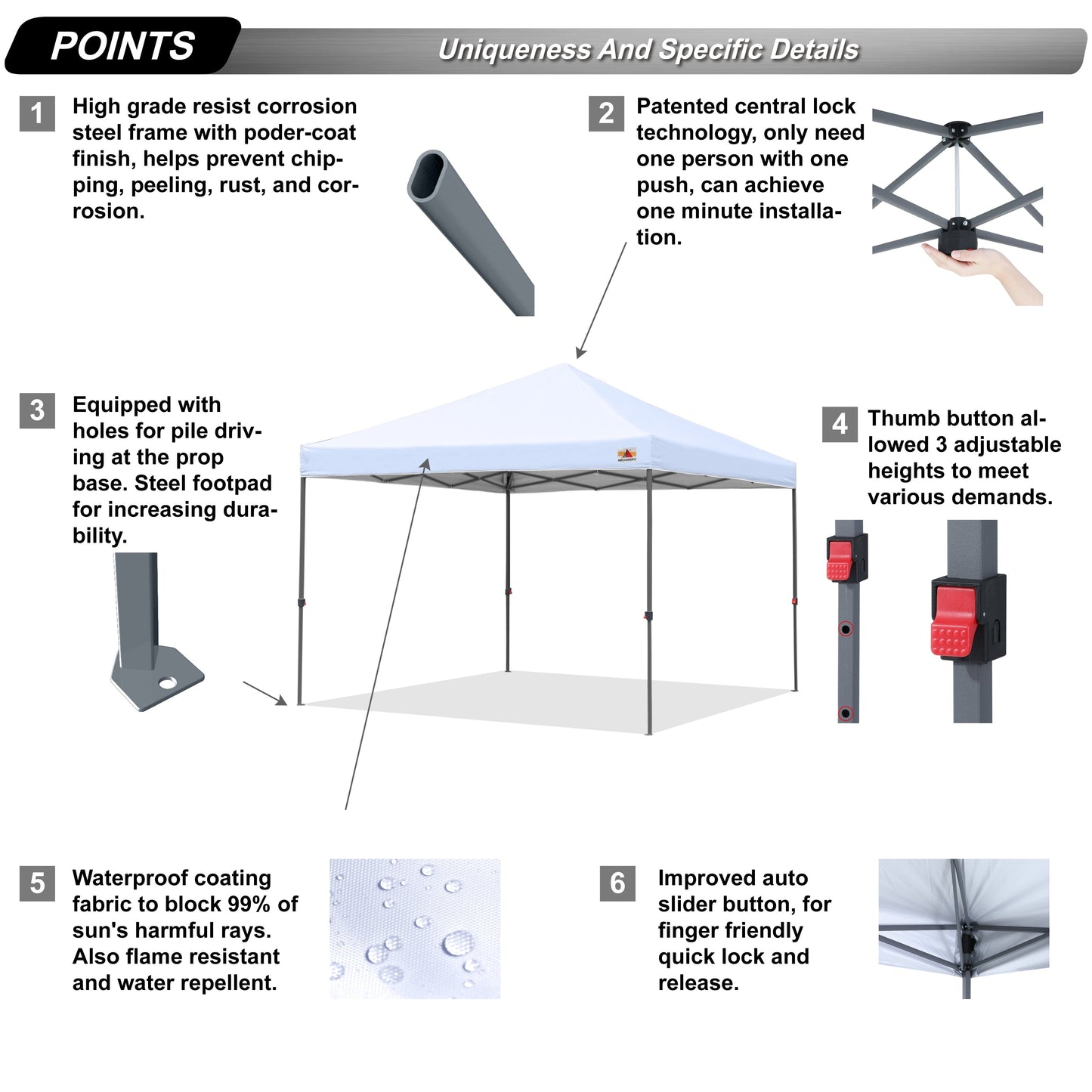 ABCCANOPY Tente de parasol pliable facile et durable pour extérieur