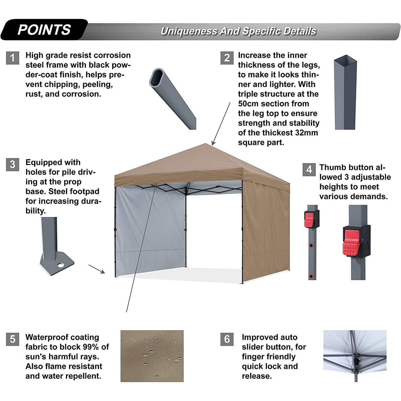 ABCCANOPY Tente de parasol pliable facile et durable pour extérieur