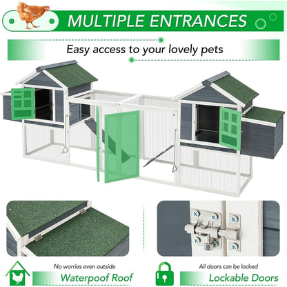 Poulailler AECOJOY 144'' de grande taille avec enclos, en bois, cage à volailles.