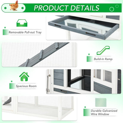 Poulailler AECOJOY 144'' de grande taille avec enclos, en bois, cage à volailles.