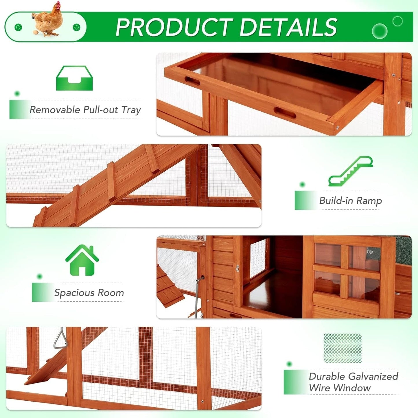 Poulailler AECOJOY 144'' de grande taille avec enclos, en bois, cage à volailles.