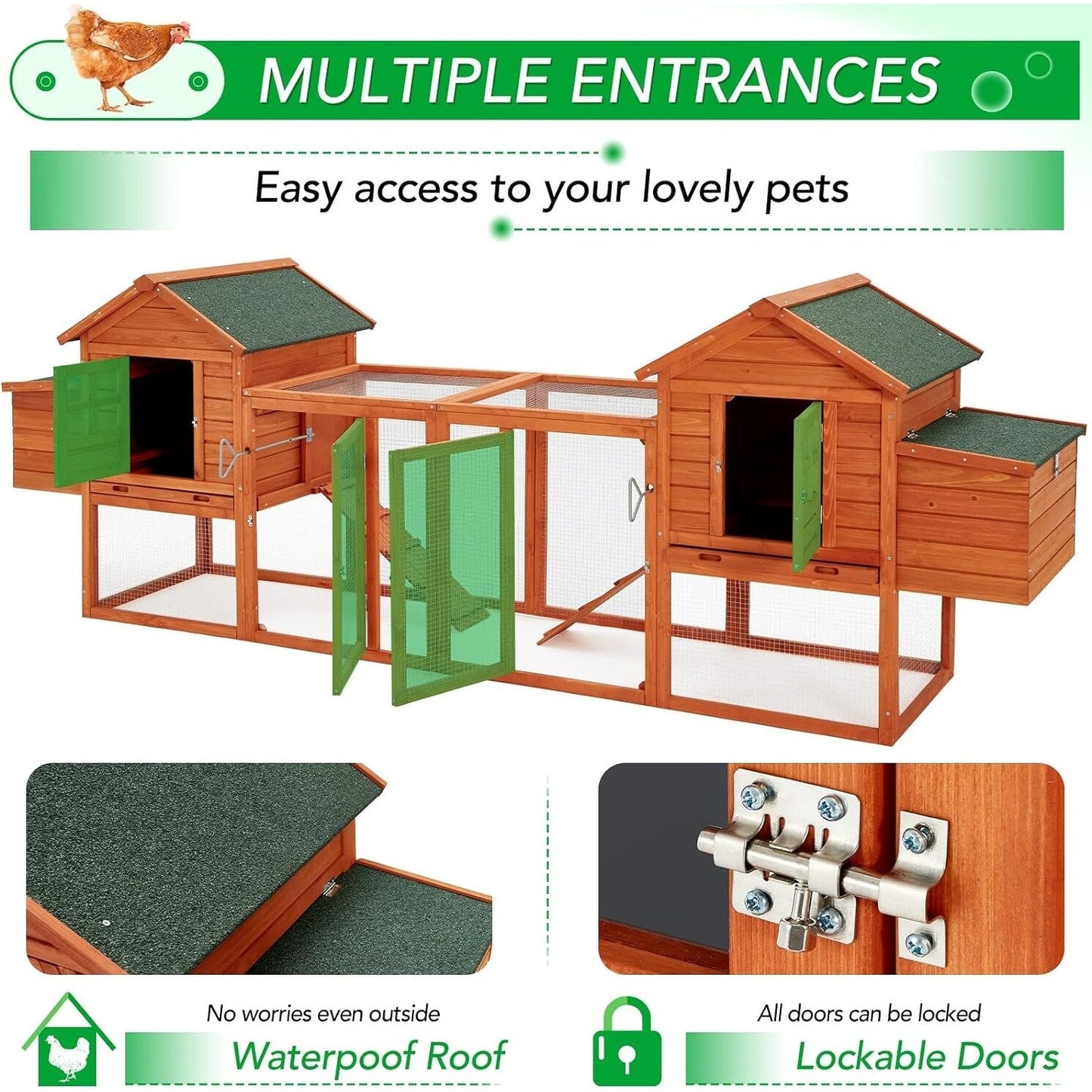 Poulailler AECOJOY 144'' de grande taille avec enclos, en bois, cage à volailles.