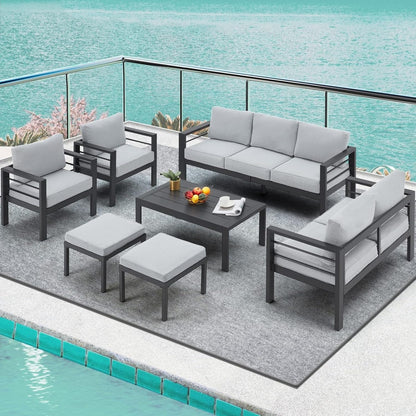 AECOJOY Ensemble de meubles de patio en aluminium 7 pièces, ensemble de conversation d'extérieur