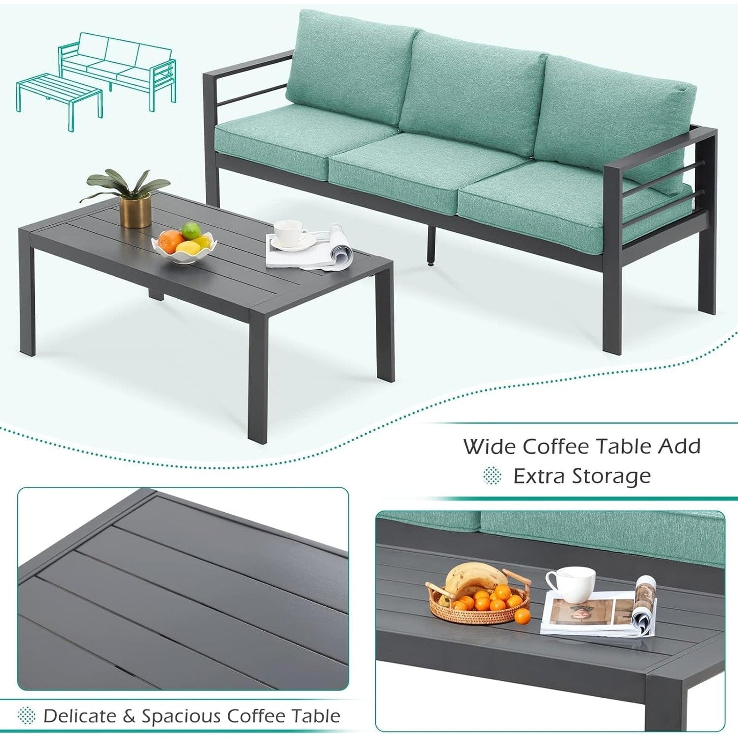 AECOJOY Ensemble de meubles de patio en aluminium 7 pièces, ensemble de conversation d'extérieur