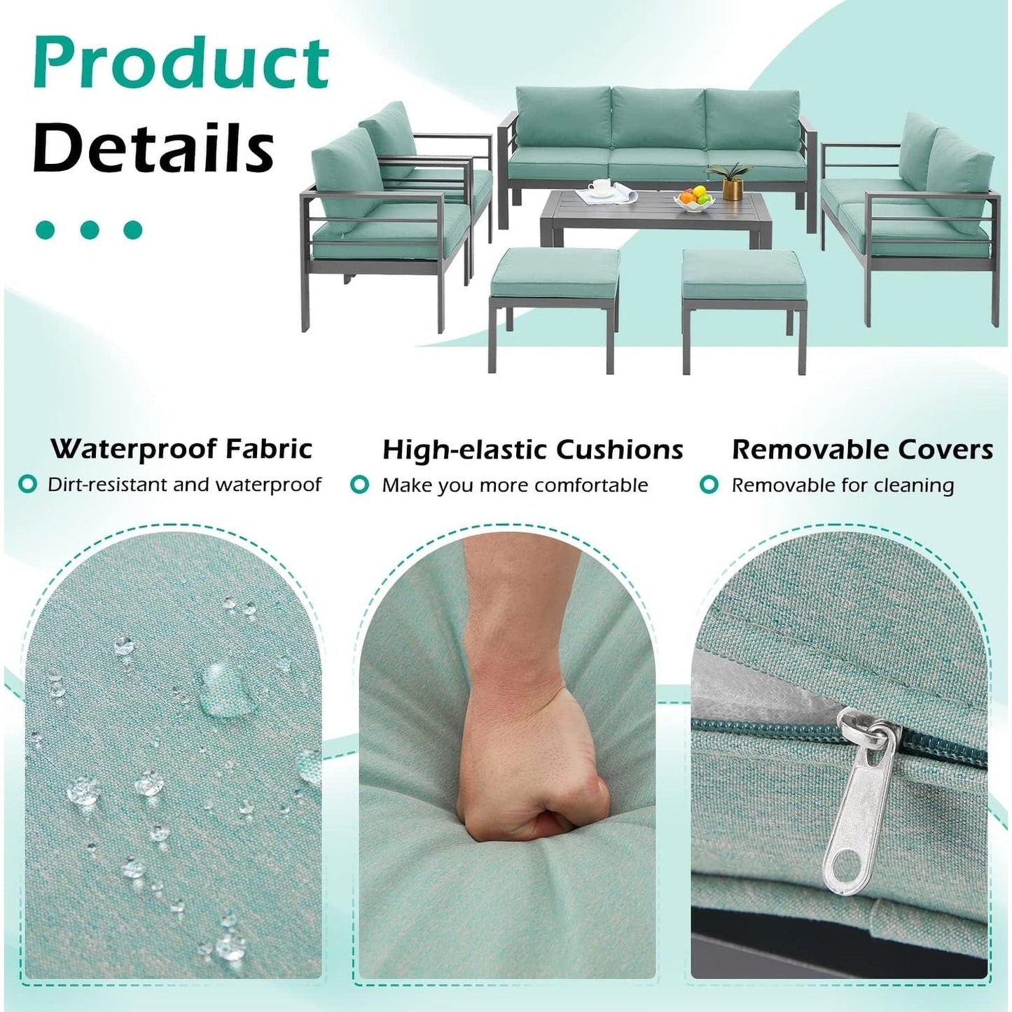 AECOJOY Ensemble de meubles de patio en aluminium 7 pièces, ensemble de conversation d'extérieur