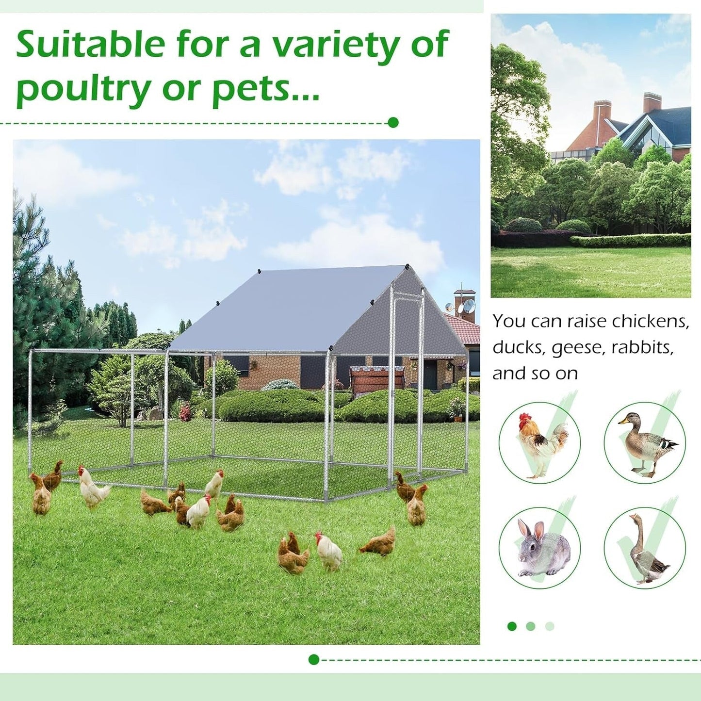AECOJOY Grande Volière pour Poules en Métal, Cage à Poules en Métal avec Accès Direct