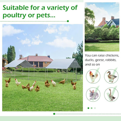 AECOJOY Grande Volière pour Poules en Métal, Cage à Poules en Métal avec Accès Direct