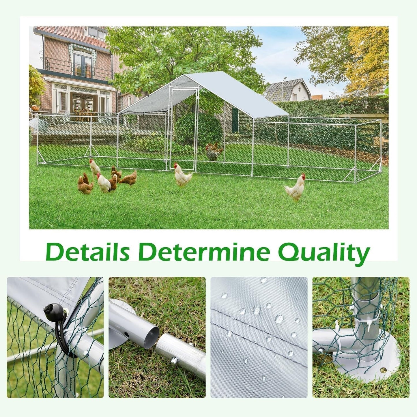 AECOJOY Grande Volière pour Poules en Métal, Cage à Poules en Métal avec Accès Direct