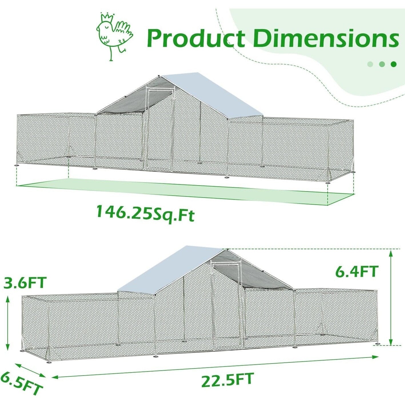 AECOJOY Grande Volière pour Poules en Métal, Cage à Poules en Métal avec Accès Direct