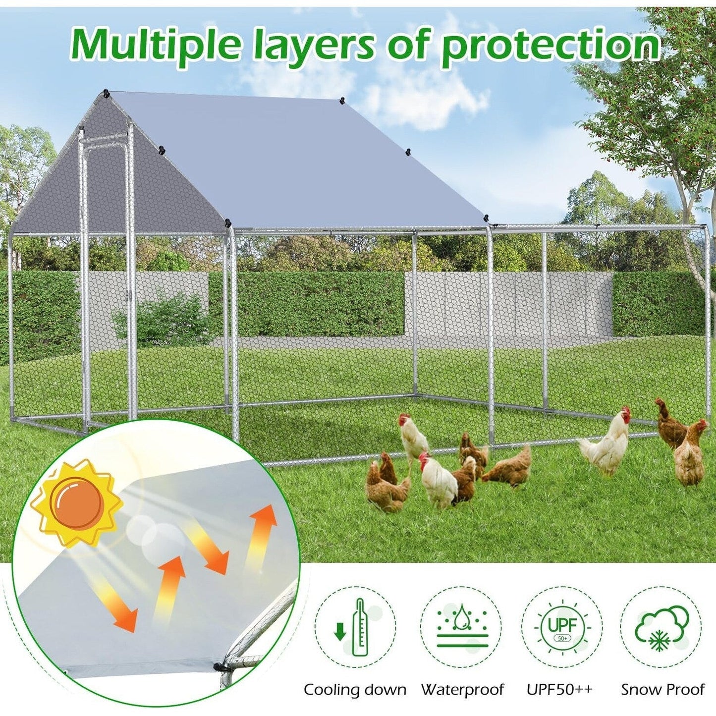 AECOJOY Grande Volière pour Poules en Métal, Cage à Poules en Métal avec Accès Direct