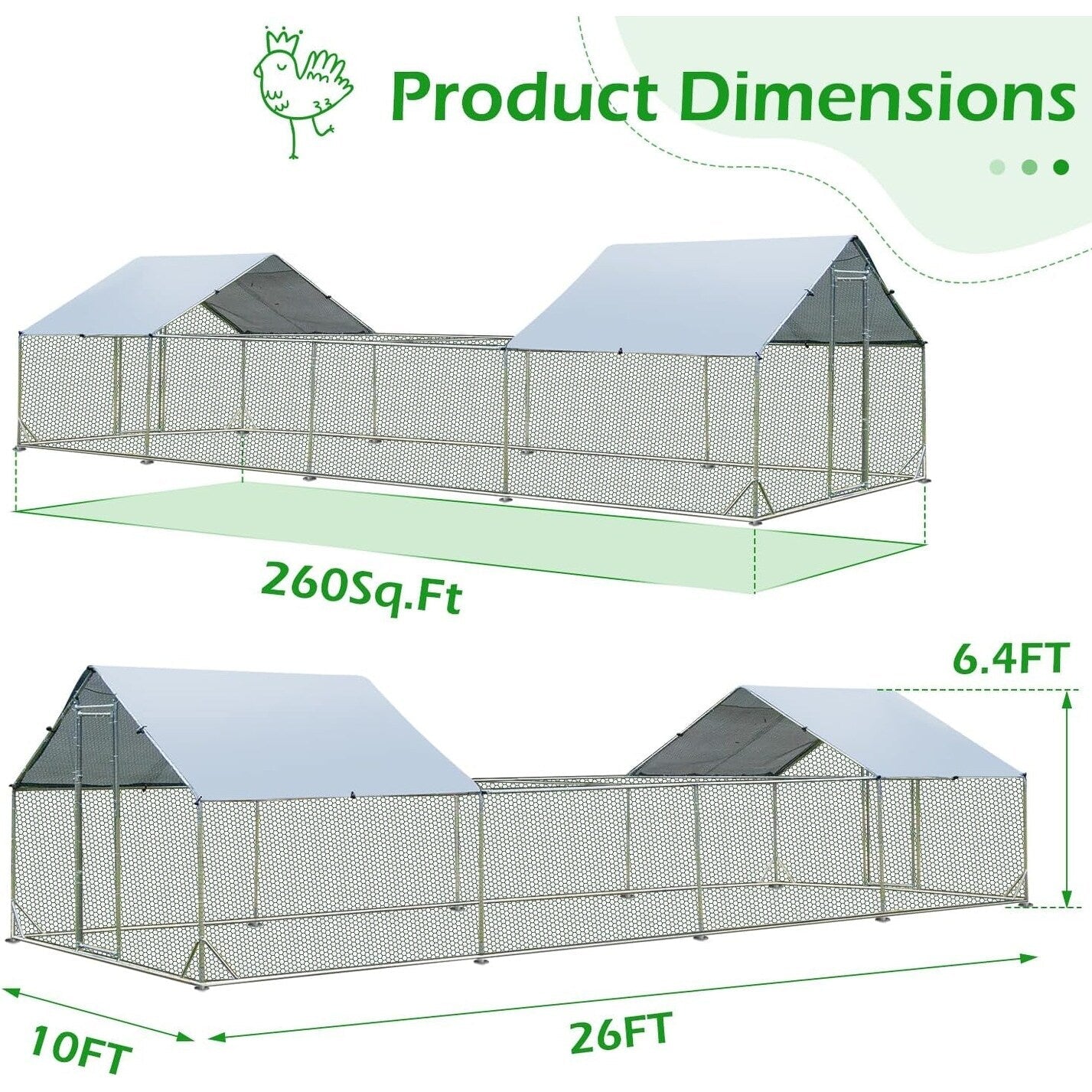 AECOJOY Grande Volière pour Poules en Métal, Cage à Poules en Métal avec Accès Direct