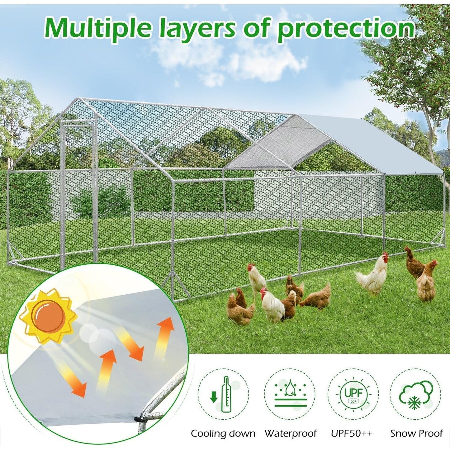 AECOJOY Grande Volière pour Poules en Métal, Cage à Poules en Métal avec Accès Direct