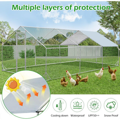AECOJOY Grande Volière pour Poules en Métal, Cage à Poules en Métal avec Accès Direct