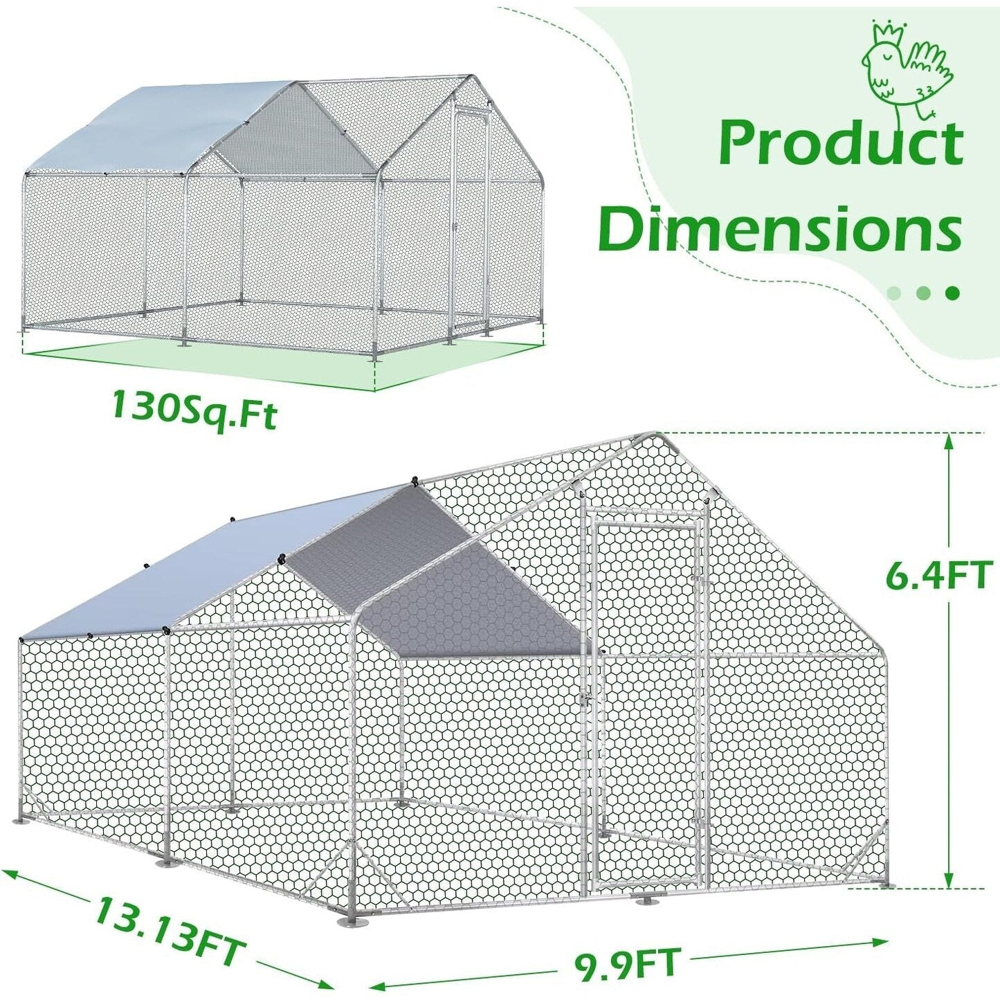 AECOJOY Grande Volière pour Poules en Métal, Cage à Poules en Métal avec Accès Direct