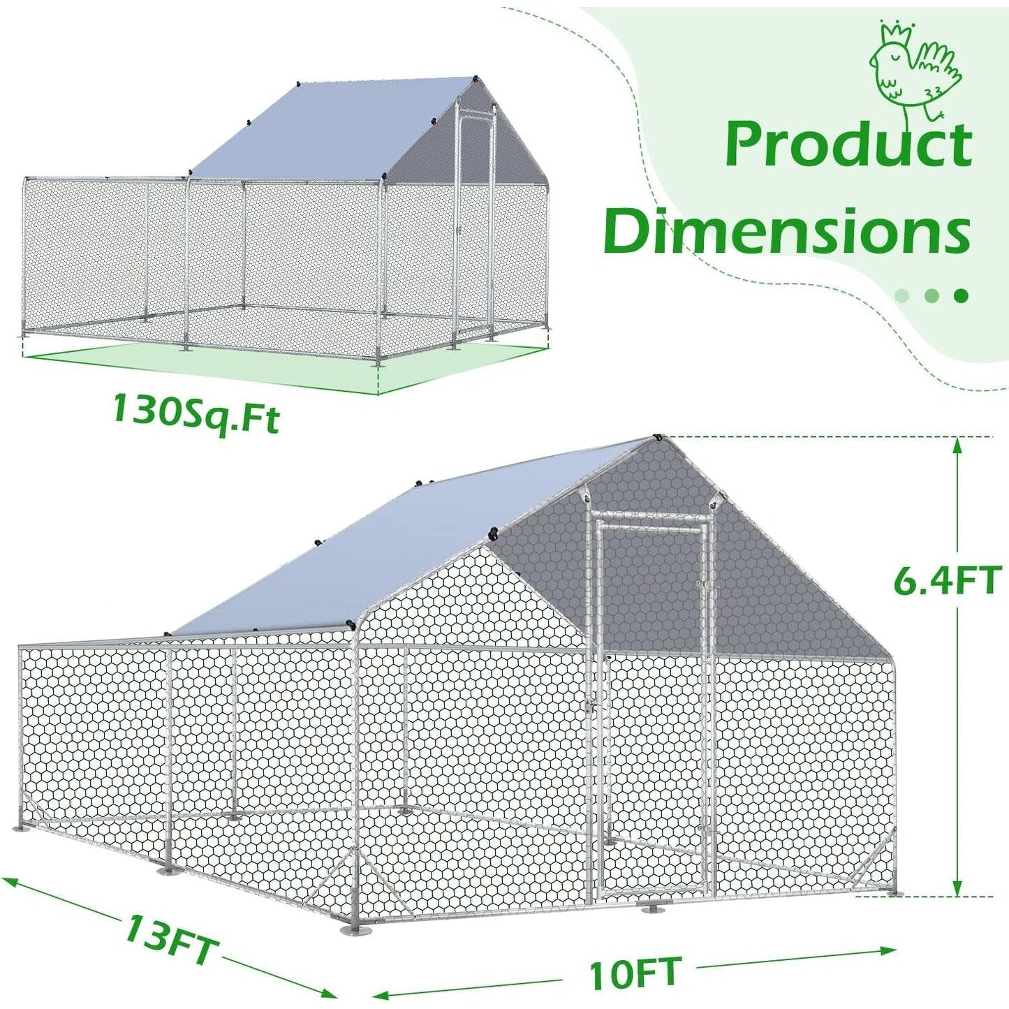 AECOJOY Grande Volière pour Poules en Métal, Cage à Poules en Métal avec Accès Direct