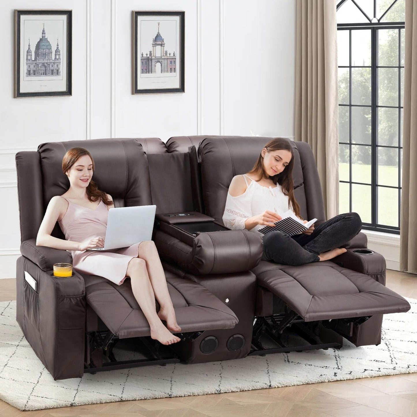Canapé inclinable AECOJOY, manuel, pour camping-car, canapé inclinable en PU, avec console, pour salle de cinéma à domicile.