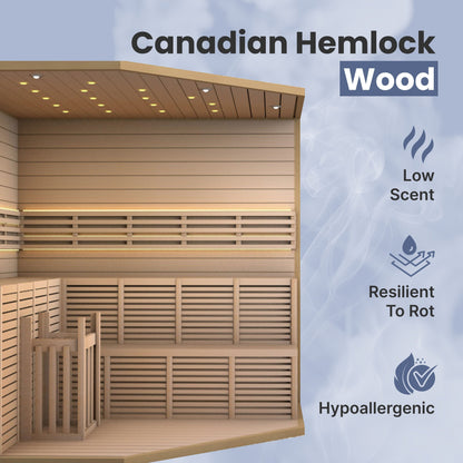 Sauna intérieur en bois ALEKO pour 5 à 6 personnes, avec chauffage électrique - 190 x 190 x 210 cm (75 x 75 x 83 pouces)