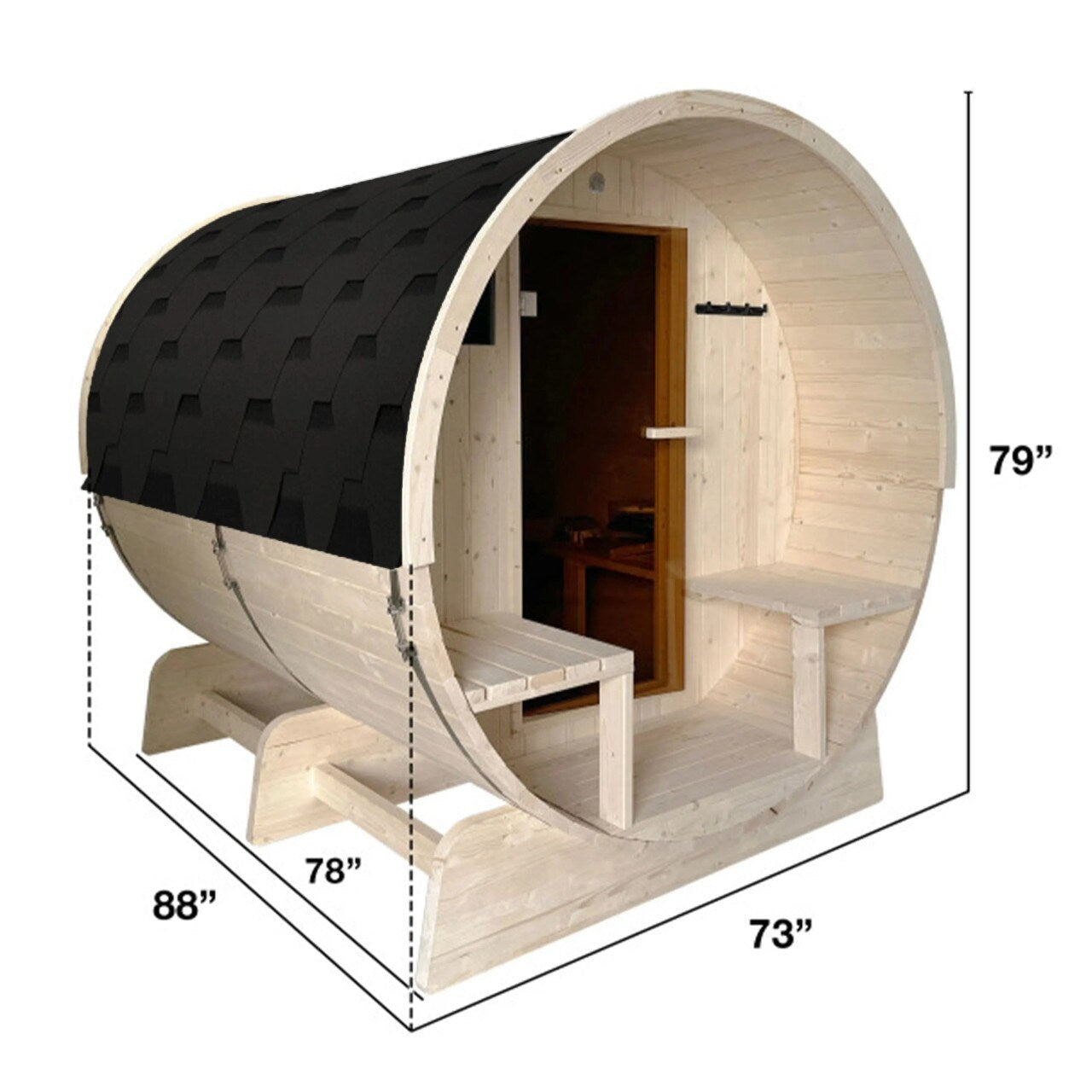 Sauna en barrique ALEKO en pin finlandais blanc pour 6 à 8 personnes avec chauffe-eau électrique UL - 88L x 73W x 79H pouces