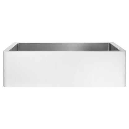 ANZZI Apollo Évier de cuisine de ferme à simple cuve de 91 cm (36 po) en surface solide blanche mate avec intérieur en acier inoxydable