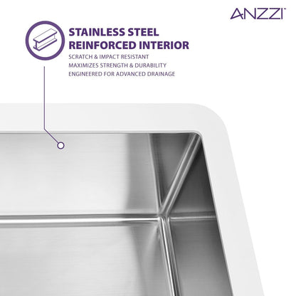 ANZZI Apollo Évier de cuisine de ferme à simple cuve de 91 cm (36 po) en surface solide blanche mate avec intérieur en acier inoxydable