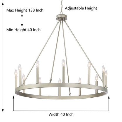 Suspension Acroma à 12 lumières, style ferme, en forme de roue de charrette de 40 pouces, avec certification UL - 40'' de diamètre x 138'' de hauteur