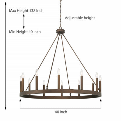 Suspension Acroma à 12 lumières, style ferme, en forme de roue de charrette de 40 pouces, avec certification UL - 40'' de diamètre x 138'' de hauteur