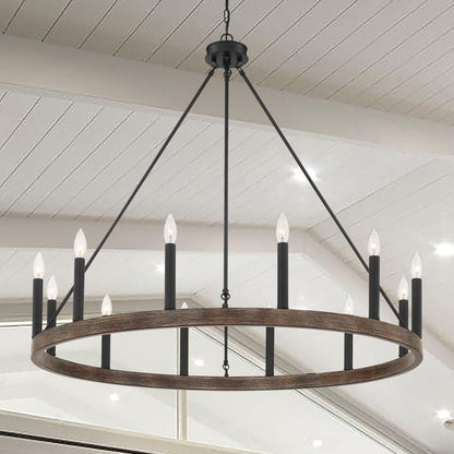 Suspension Acroma à 12 lumières, style ferme, en forme de roue de charrette de 40 pouces, avec certification UL - 40'' de diamètre x 138'' de hauteur