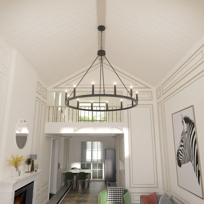 Suspension Acroma à 12 lumières, style ferme, en forme de roue de charrette de 40 pouces, avec certification UL - 40'' de diamètre x 138'' de hauteur