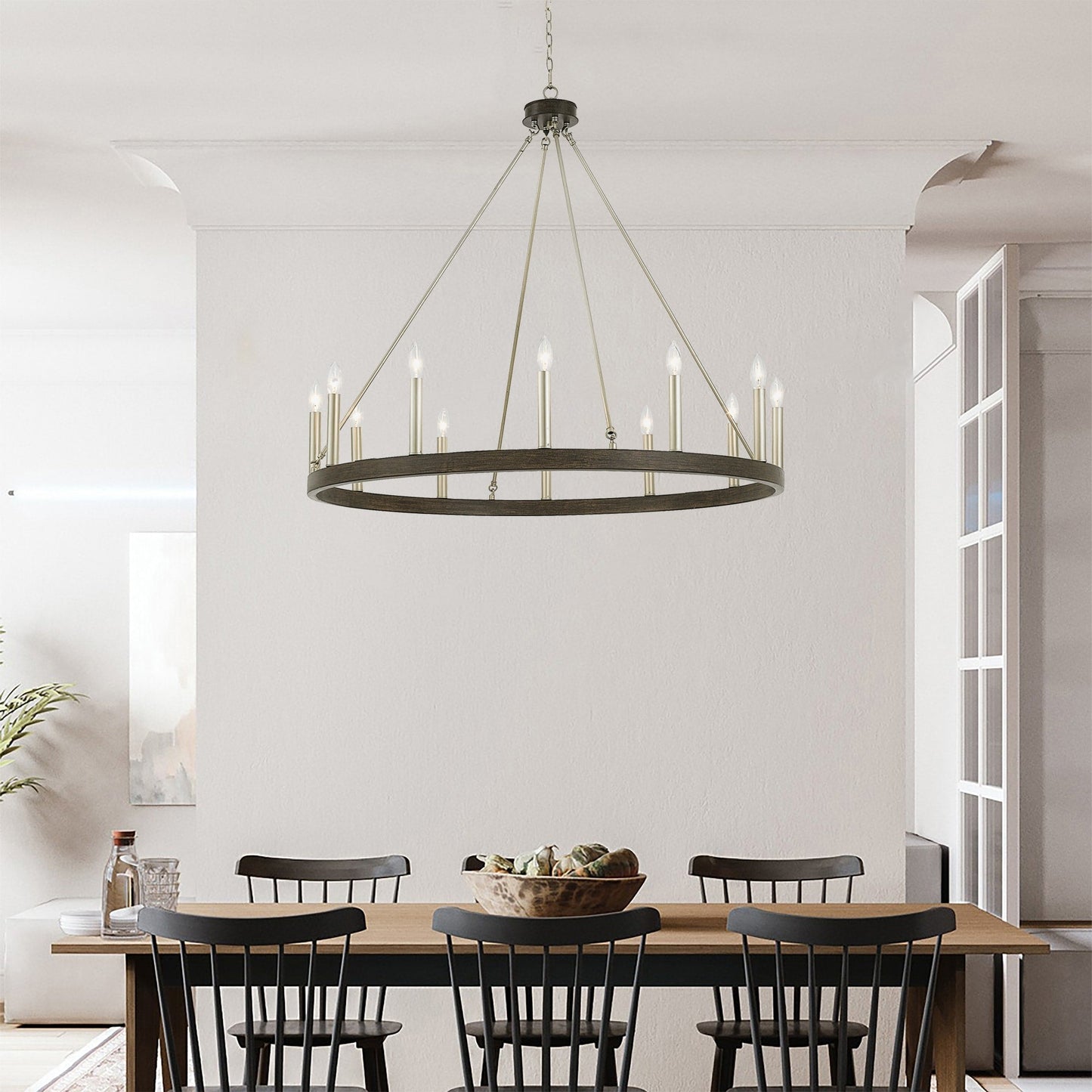 Suspension Acroma à 12 lumières, style ferme, en forme de roue de charrette de 40 pouces, avec certification UL - 40'' de diamètre x 138'' de hauteur