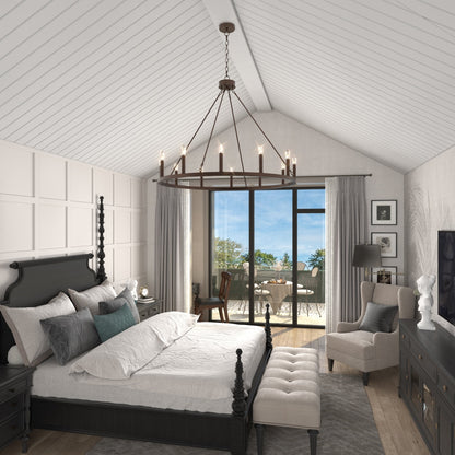 Suspension Acroma à 12 lumières, style ferme, en forme de roue de charrette de 40 pouces, avec certification UL - 40'' de diamètre x 138'' de hauteur