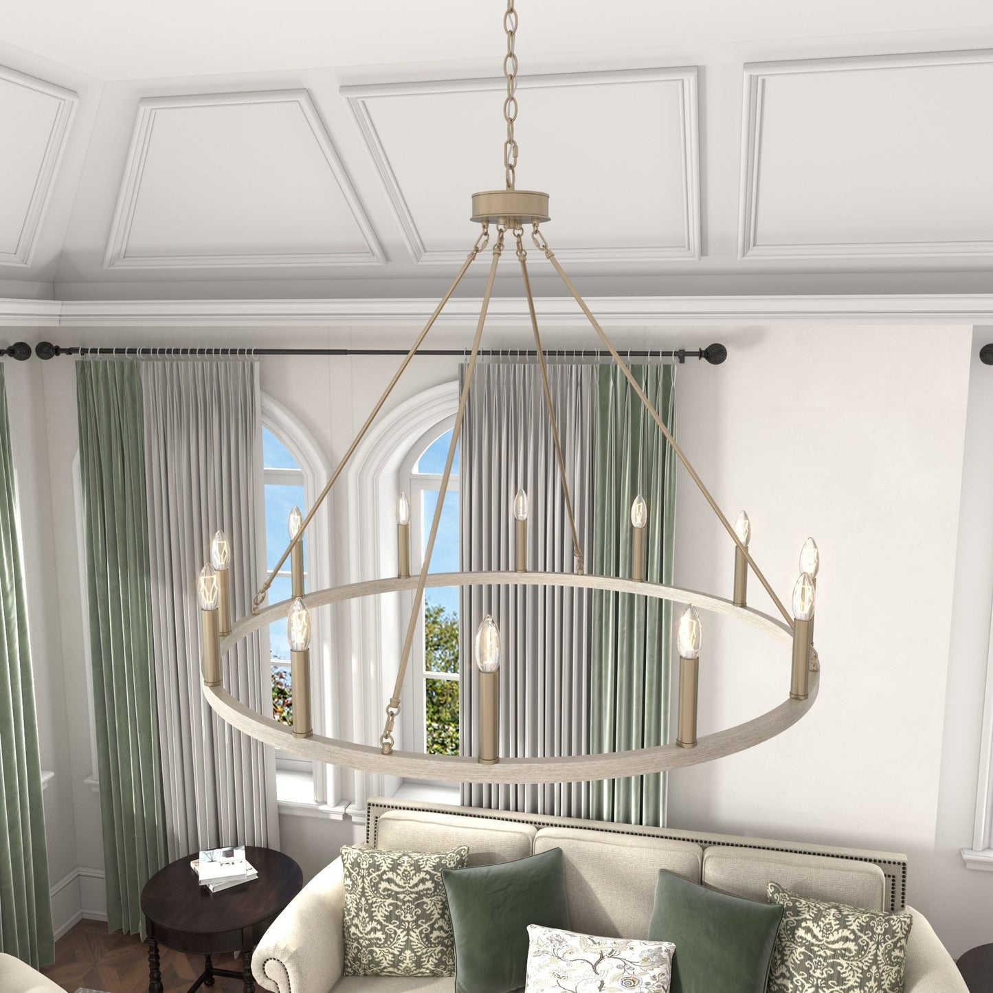 Suspension Acroma à 12 lumières, style ferme, en forme de roue de charrette de 40 pouces, avec certification UL - 40'' de diamètre x 138'' de hauteur