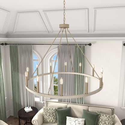 Suspension Acroma à 12 lumières, style ferme, en forme de roue de charrette de 40 pouces, avec certification UL - 40'' de diamètre x 138'' de hauteur