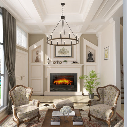 Suspension Acroma à 12 lumières, style ferme, en forme de roue de charrette de 40 pouces, avec certification UL - 40'' de diamètre x 138'' de hauteur