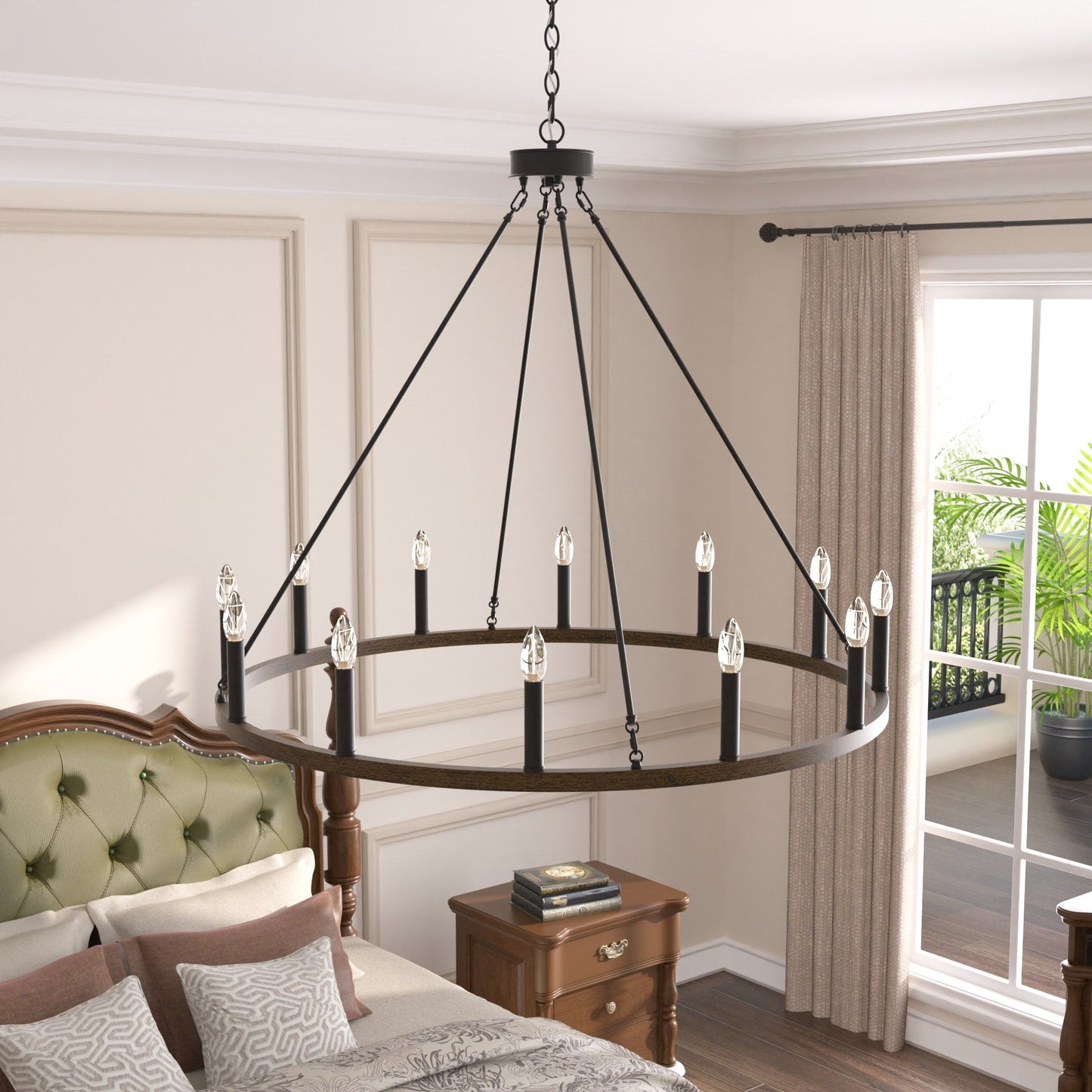 Suspension Acroma à 12 lumières, style ferme, en forme de roue de charrette de 40 pouces, avec certification UL - 40'' de diamètre x 138'' de hauteur