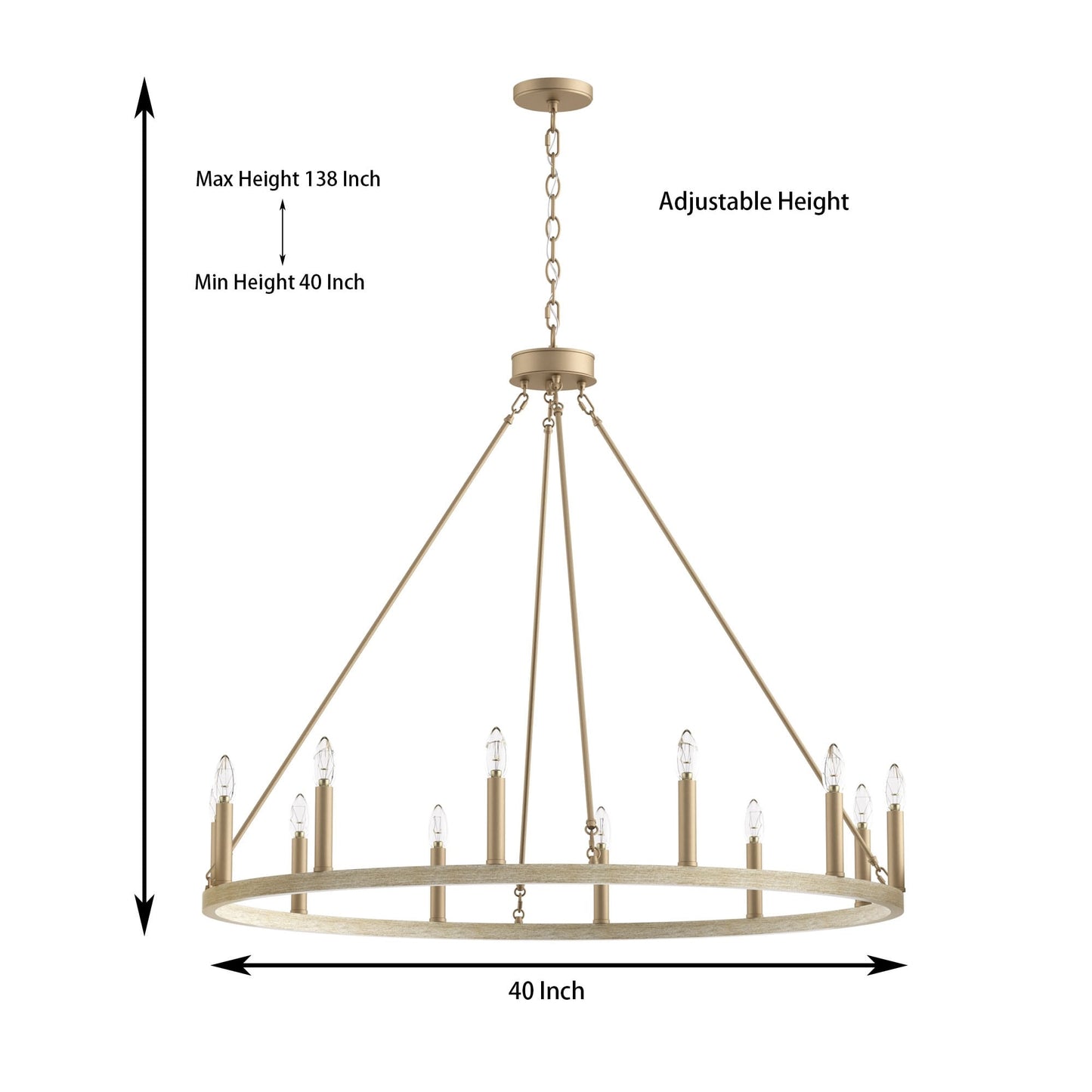Suspension Acroma à 12 lumières, style ferme, en forme de roue de charrette de 40 pouces, avec certification UL - 40'' de diamètre x 138'' de hauteur
