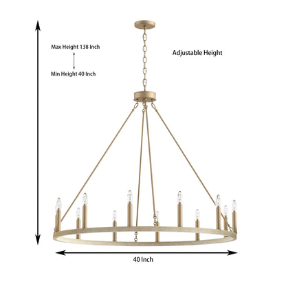 Suspension Acroma à 12 lumières, style ferme, en forme de roue de charrette de 40 pouces, avec certification UL - 40'' de diamètre x 138'' de hauteur