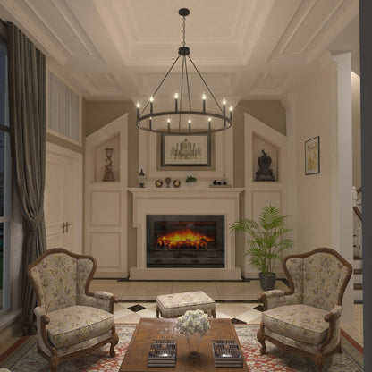 Suspension Acroma à 12 lumières, style ferme, en forme de roue de charrette de 40 pouces, avec certification UL - 40'' de diamètre x 138'' de hauteur