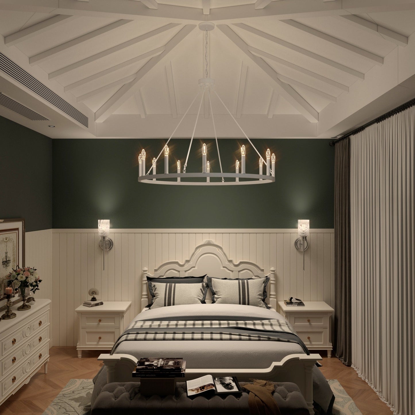 Suspension Acroma à 12 lumières, style ferme, en forme de roue de charrette de 40 pouces, avec certification UL - 40'' de diamètre x 138'' de hauteur