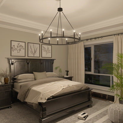 Suspension Acroma à 12 lumières, style ferme, en forme de roue de charrette de 40 pouces, avec certification UL - 40'' de diamètre x 138'' de hauteur