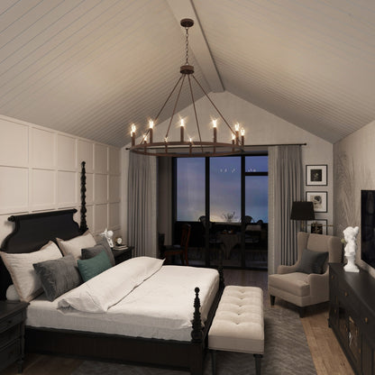 Suspension Acroma à 12 lumières, style ferme, en forme de roue de charrette de 40 pouces, avec certification UL - 40'' de diamètre x 138'' de hauteur