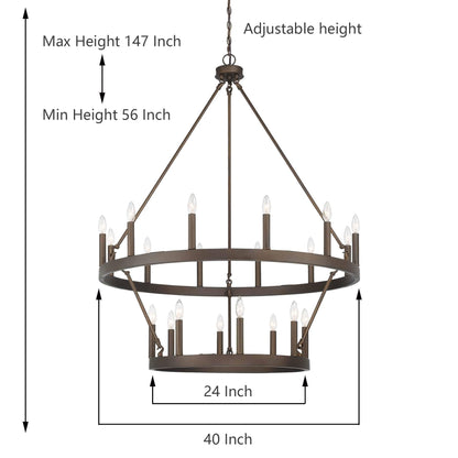 Luminaire Acroma à 20 lumières, style ferme moderne, en forme de roue de charrette ronde de 40 pouces, avec certification UL.