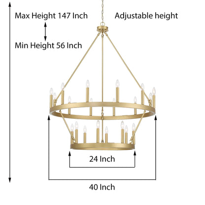 Luminaire Acroma à 20 lumières, style ferme moderne, en forme de roue de charrette ronde de 40 pouces, avec certification UL.