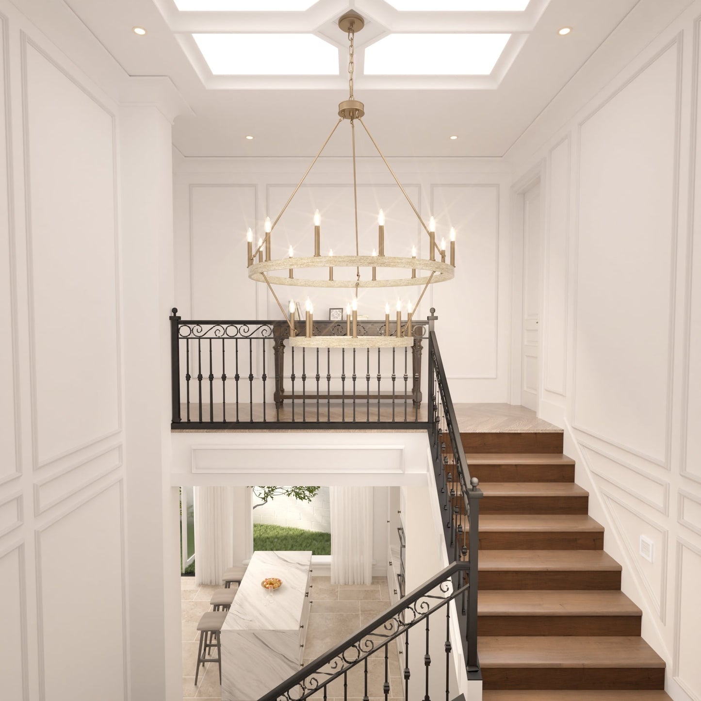 Luminaire Acroma à 20 lumières, style ferme moderne, en forme de roue de charrette ronde de 40 pouces, avec certification UL.