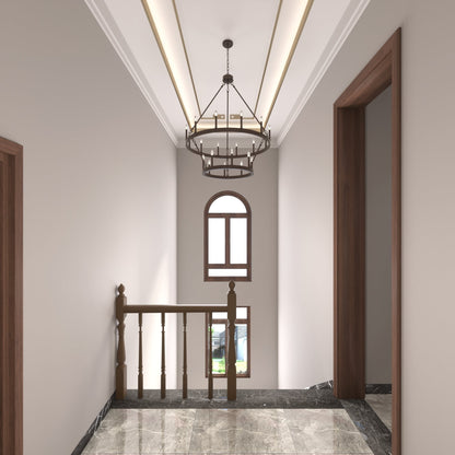 Luminaire Acroma à 20 lumières, style ferme moderne, en forme de roue de charrette ronde de 40 pouces, avec certification UL.