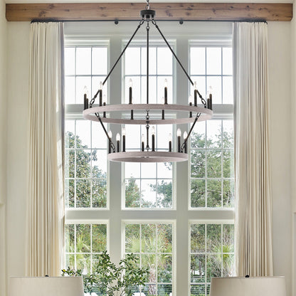 Luminaire Acroma à 20 lumières, style ferme moderne, en forme de roue de charrette ronde de 40 pouces, avec certification UL.