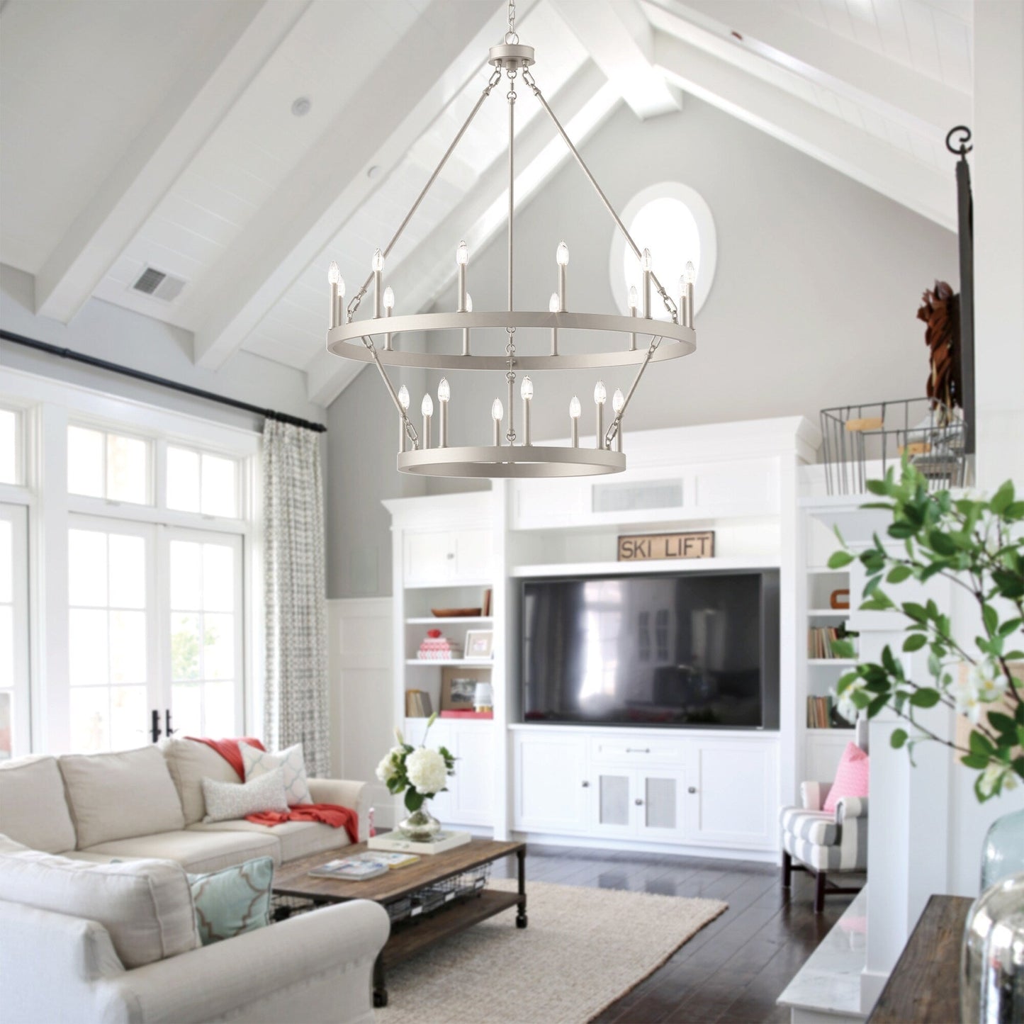 Luminaire Acroma à 20 lumières, style ferme moderne, en forme de roue de charrette ronde de 40 pouces, avec certification UL.