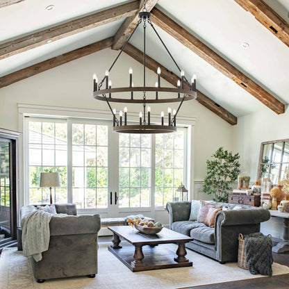 Luminaire Acroma à 20 lumières, style ferme moderne, en forme de roue de charrette ronde de 40 pouces, avec certification UL.