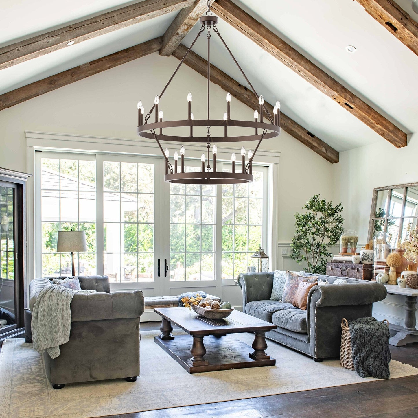 Luminaire Acroma à 20 lumières, style ferme moderne, en forme de roue de charrette ronde de 40 pouces, avec certification UL.