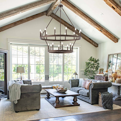 Luminaire Acroma à 20 lumières, style ferme moderne, en forme de roue de charrette ronde de 40 pouces, avec certification UL.